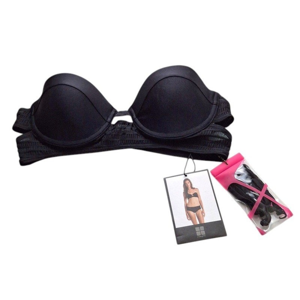 Insight Women Bondage Bustier Bikini Top 6 Black Underwire Mesh Goth FLAW